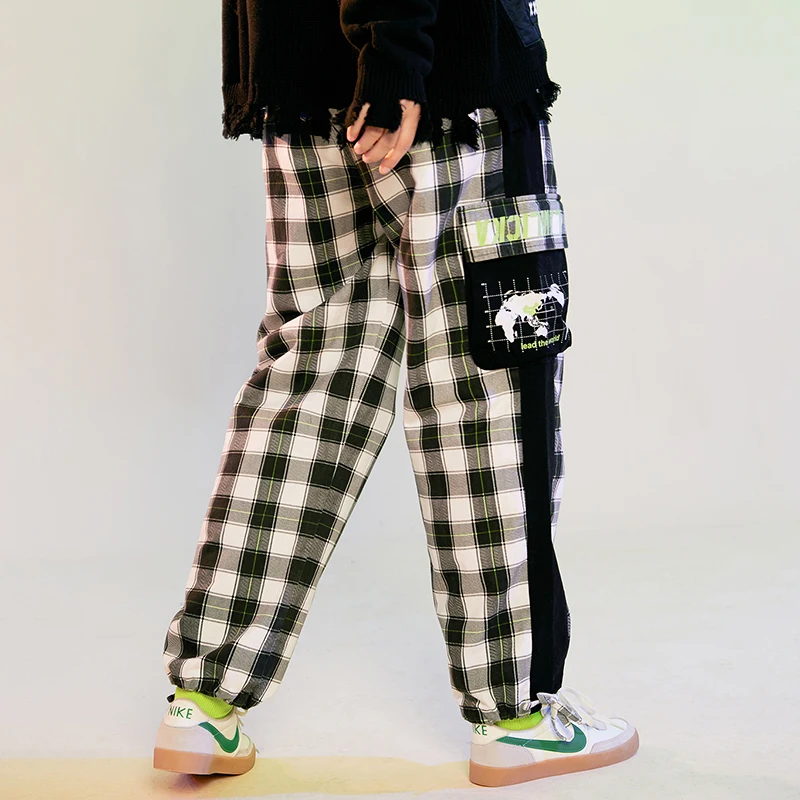 JING ZHE Autumn Women's Pants Plaid Sweatpants Joggers Women High Street Fashion Streetwear Pockect Loose Trousers Harem Pants