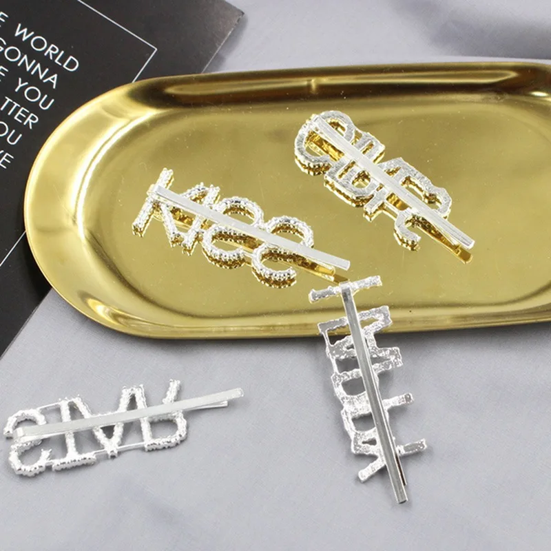 Новые английские буквы заколка для волос с металлическим простой горный