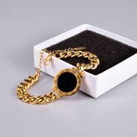 titanium steel roman numerals black shell bracelet for women classic design gold thic chain bangles jewelry gift