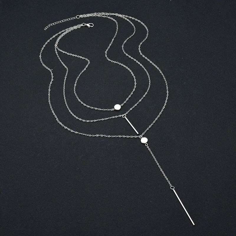 Модные золотые серебряные Многослойные длинная цепочка ожерелье подвеска с