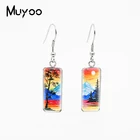 2021 новые винтажные прямоугольные серьги-Крючки с изображением водопада леса реки заката ручной работы