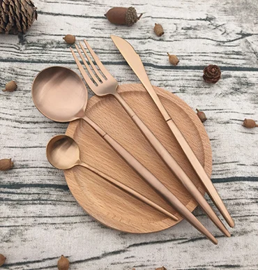 Золотой 4 Pieces Spanish Stainless Steel Flatware Set, Knife Fork Spoons, Travel Camping Cutlery Set, Reusable Lunch Box Utensils - Цвет: Золотой
