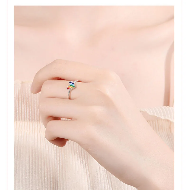 Женское регулируемое кольцо MEETSOFT из стерлингового серебра с радужным сердцем