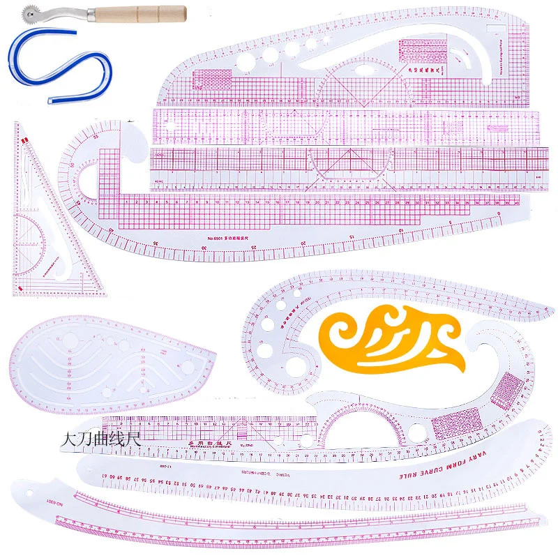 

13PCS Sewing Ruler Yardstick Sleeve Arm French Curve Ruler Set Cutting Rulers for Sewing Cutting Knife DIY Sewing Tools