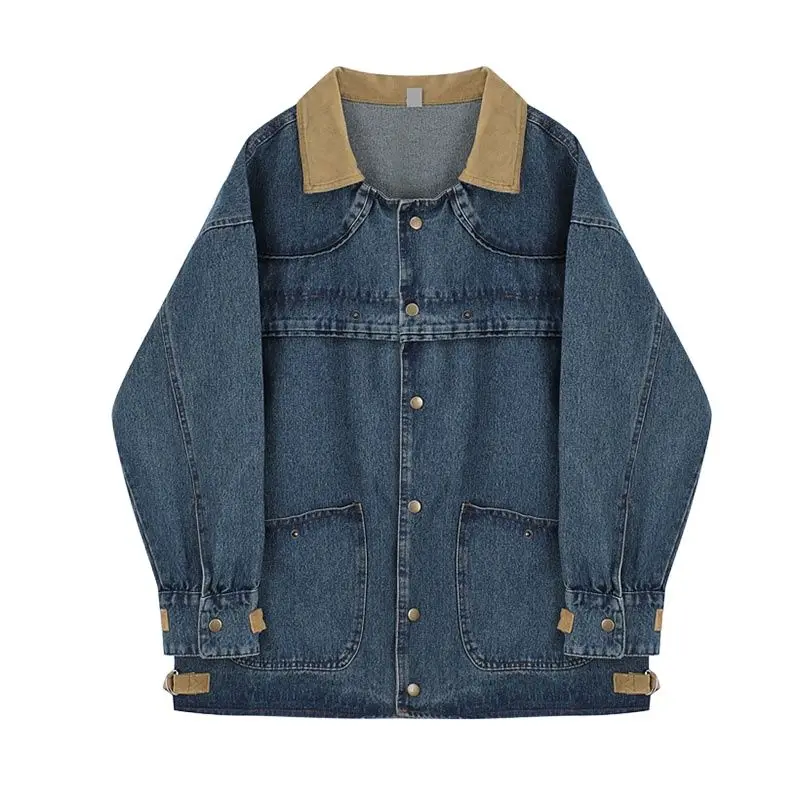 

2021 Women Vintage Patchwork Denim Coat Single Breasted Winter Streetwear Fashion Casual BF Style Jean Jacket Cowboy Outwear Top