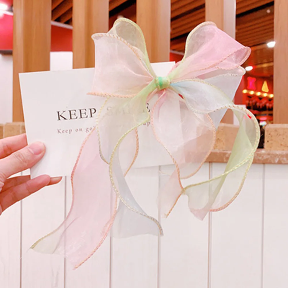 

Organza Girl Bow Headdress Hairpin Children Princess Hair Rope Child Clips With Butterfly Knot Head Accessories 2021 Fashion New