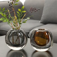 crystal brown plant vase glass pot minimalist decor decoration luxe vase jar flower pots aesthetic wazon home decoration bi50vs