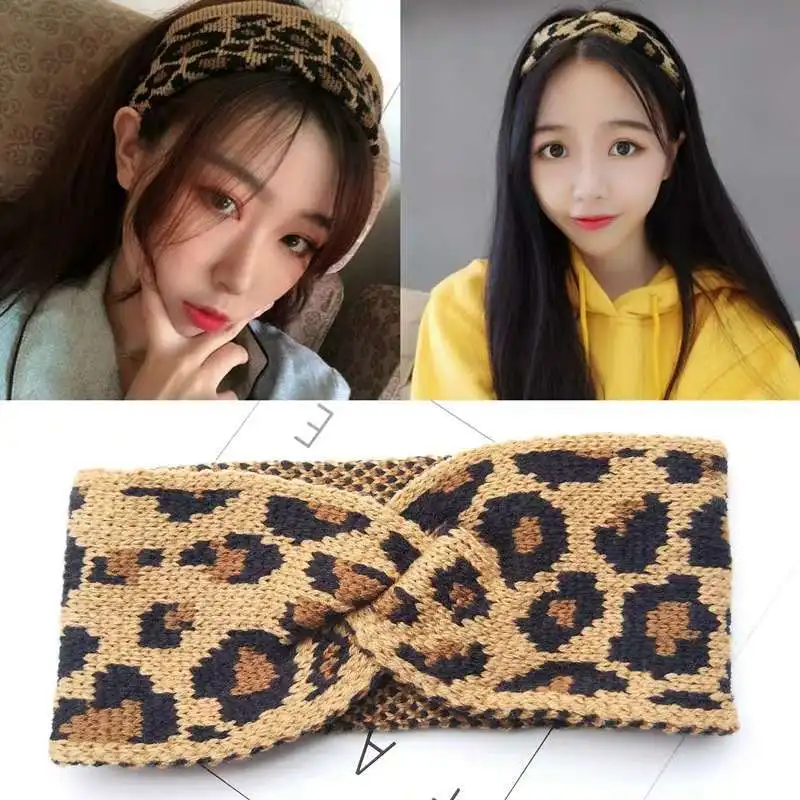 Новые модные зимние теплые трикотажные повязки для женщин леопардовая чалма с