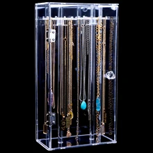 Home Acrylic 24 Hooks 360° Rotation Necklace Display Stand Pendant Display Organizer Holder Dust-Proof Jewelry Display Box