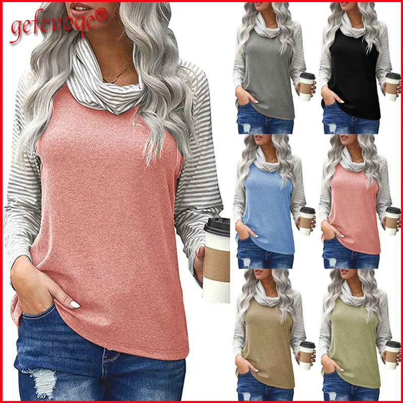 

Autumn Winter 2022 Women Casual Fashion Striped Print Patchwork Turtleneck Tops Female Long Sleeve Plus Size Pullover Sweatshirt