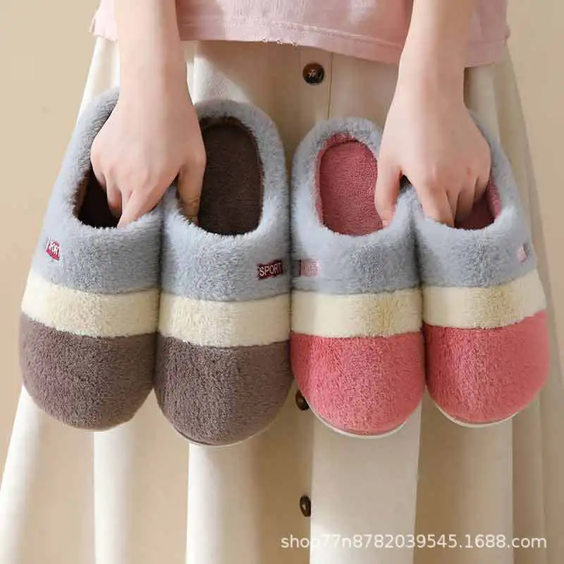 

Новинка Осень-зима мужские хлопковые тапочки женская домашняя Нескользящая теплая толстая подошва Корейская парная популярная обувь