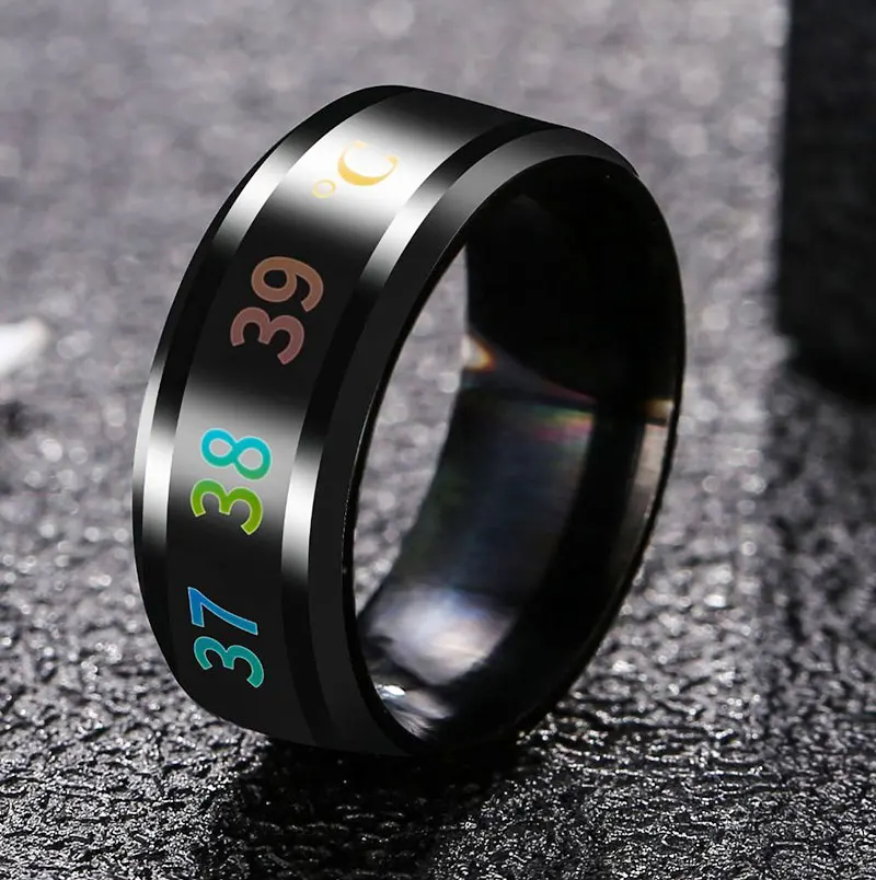 

2021 New Smart Sensor Body Temperature Ring Stainless Steel Display Real-time Temperature Test Finger Ring