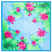 new summer lotus print handkerchief fashion womens hair scarf square scarf bandana hair accessories headwear pareo beach
