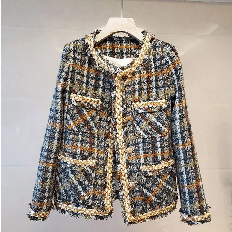 Chaqueta Vintage de Tweed para mujer, abrigo elegante de manga larga con botones de diseño y cuello redondo, estilo Bomber Harajuku, A683, otoño e invierno, 2020