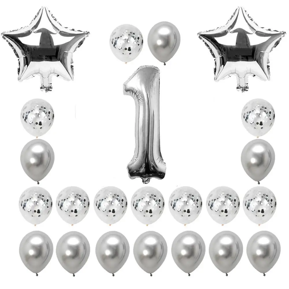 23pcs silver 37 шт. розовый 1-й День рождения воздушные шары набор фольги номер баллон первая девочка вечерние украшения мой 1 год поставки Единорог - Цвет: 23pcs silver