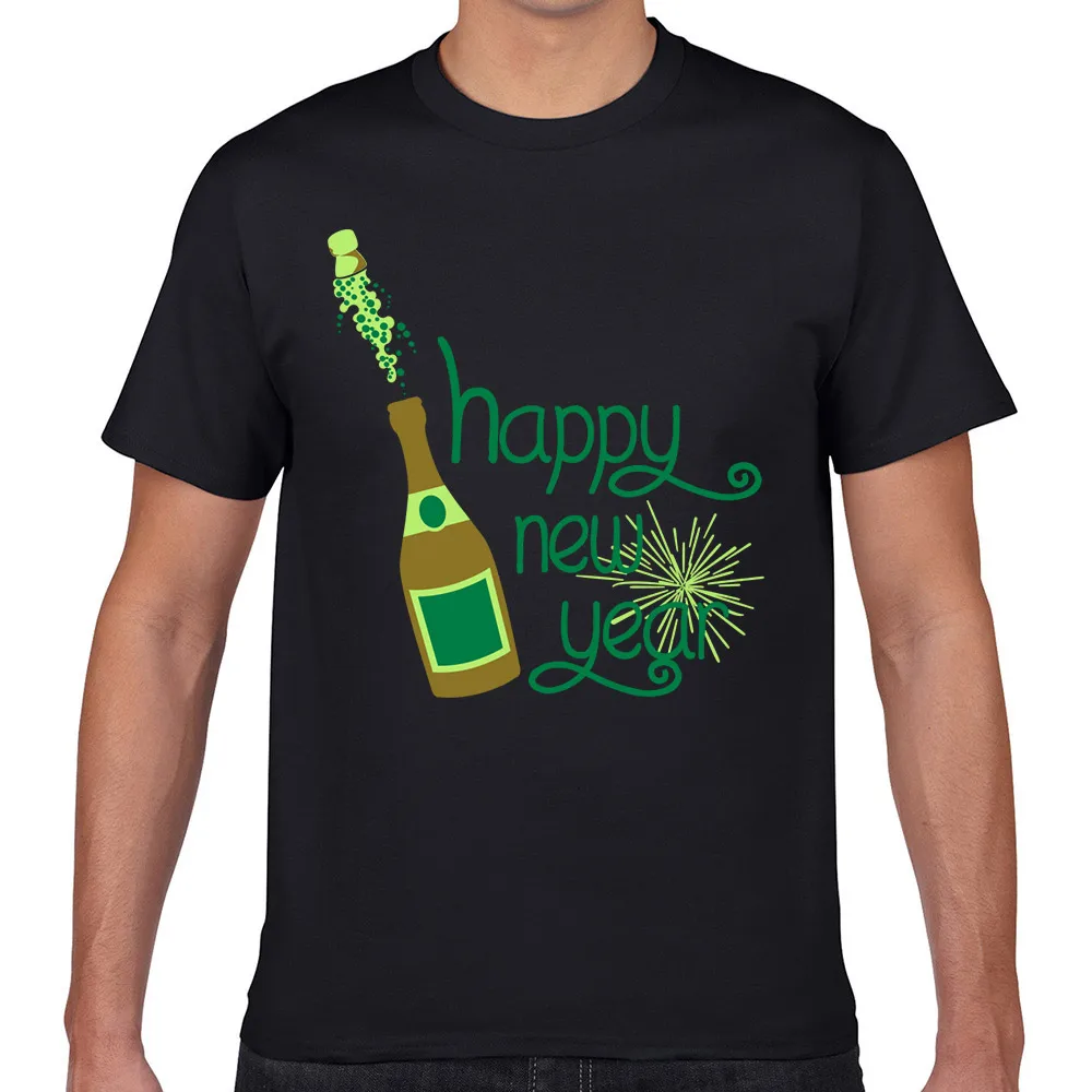 

Tops T Shirt Men happy new year Basic Black Geek Custom Male Tshirt fa001