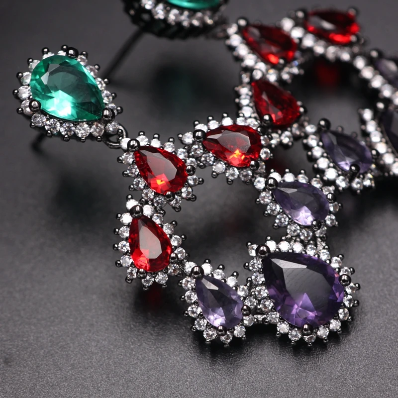 Vintage Water Drop Flower Big Dangle Earrings For Women Shiny Cubic Zirconia Stone Crystal Luxury Large Earring Wedding Jewelry | Украшения