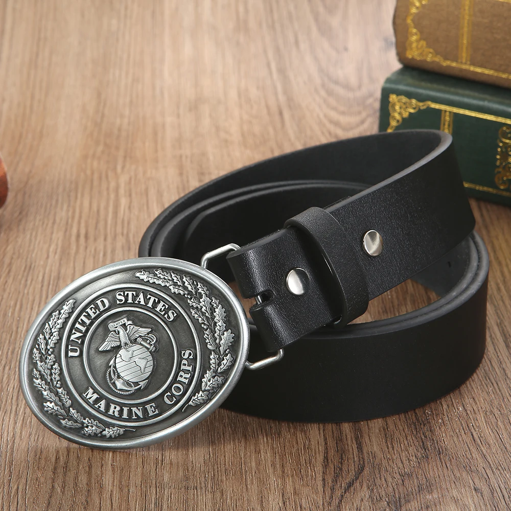 Western cowboy zinc alloy bomb style belt buckle PU leather belt men's gift