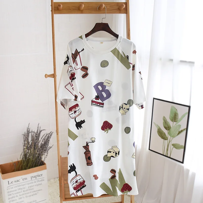 2020 летние Ночные рубашки с круглым вырезом хлопковая мультяшная Женская одежда