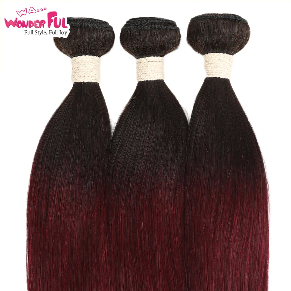 1B 99j пряди с закрытием бордовые прямые человеческие волосы 8 30 дюймов Омбре