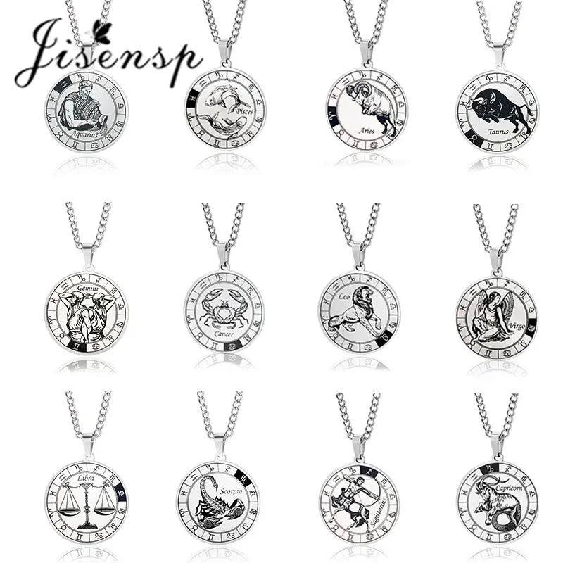 Jisensp 12 созвездий ожерелье готический Знак зодиака Подвеска весы Девы Скорпион