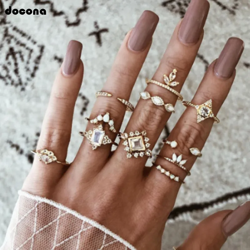 Кольца docona в богемном стиле с цветком и короной для женщин девушек готическое
