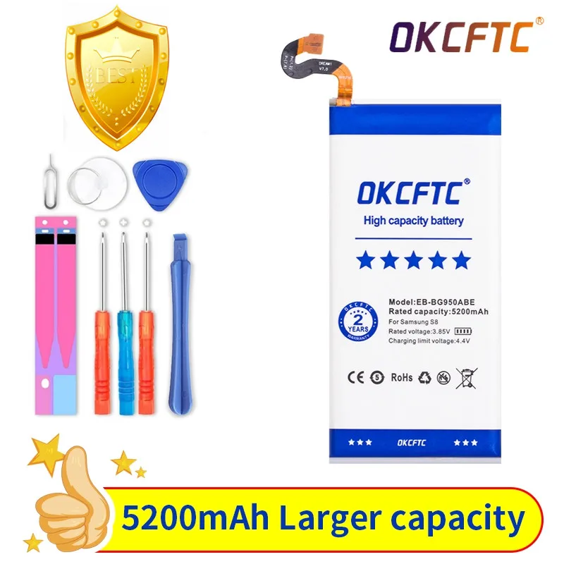 

OKCFTC Battery EB-BG950ABE EB-BG950ABA For Samsung GALAXY S8 SM-G9508 G9508 G9500 G950U SM-G G Project Dream 5200mAh