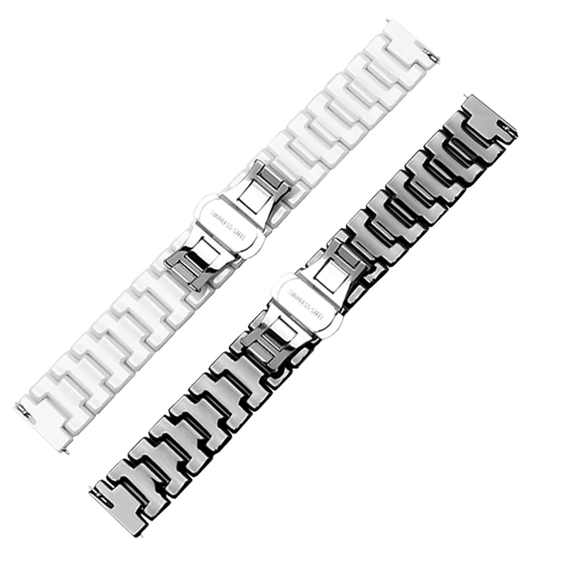 Pearl ceramic strap 15mm 16mm balck and white bracelet with butterfly buckle suitable for B2 B3 sport watch chain Quick release