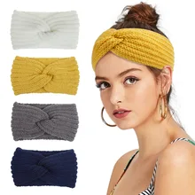 Diadema cálida de lana para mujer y niña, bandanas de punto de Color sólido, bandas elásticas para el pelo, accesorios para el cabello (2)