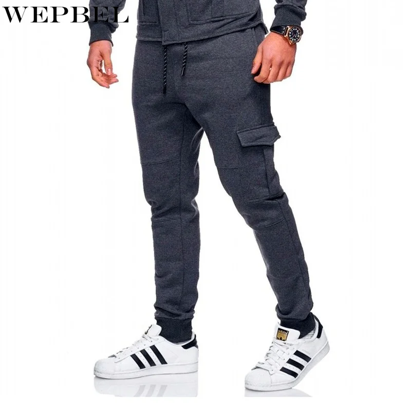 

WEPBEL Men's Active Pants Solid Color Drawstring Full Length Fashion Slim Mid Waisted Drawstring Waist Pocket Pencil Pants
