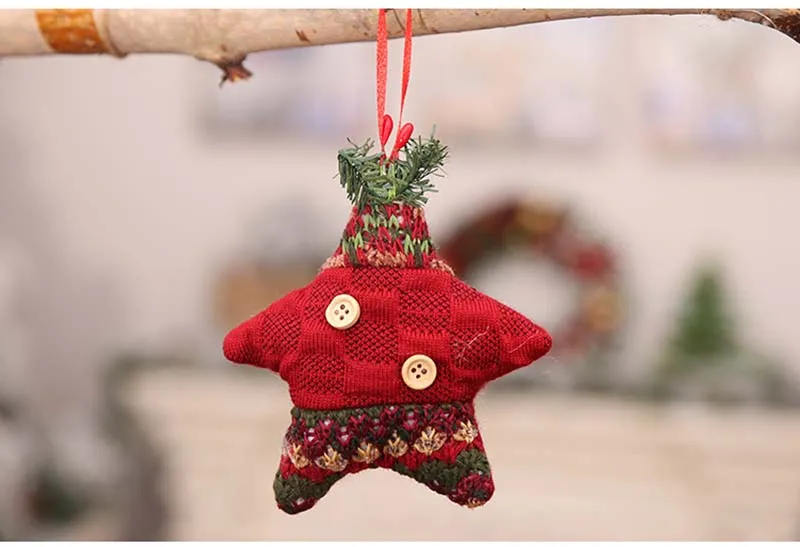 Five-Pointed Star Рождественские украшения, креативные рождественские носки, тростниковые тканевые узоры, украшения-игрушки, Подвесные Подарки, снеговик, дерево, украшения для дома - Цвет: Five-Pointed Star