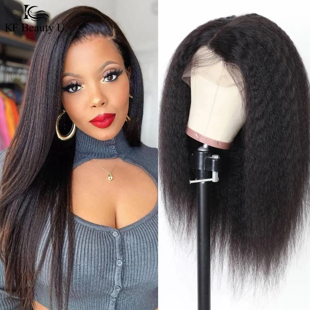 

Kinky Straight Lace Frontal Human Hair 13X4 Lace Wig Glueless Indian Remy Human Hair Wig Pre Plucked With Baby Hair KF Beauty U