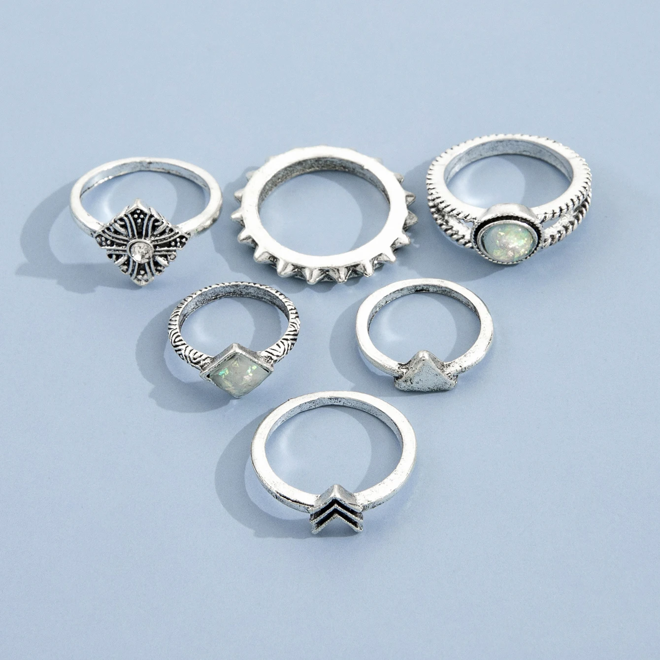 

Aprilwell 6 Pcs Boho Silver Rings for Women Charming Natural Stone Aesthetic Retro Stamp Anillos Set Fashion Jewelry Wholesale