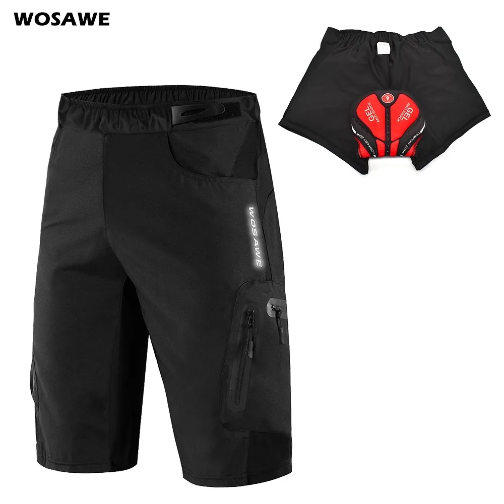 

Shorts Resistance Padded Reflective Bike Cycling Riding Loose Sports Gel Racing WOSAWE Bicycle Rain MTB Downhill Shorts 3D Men's