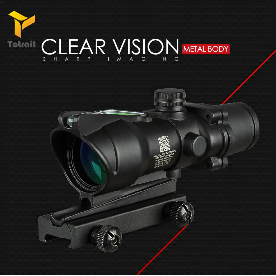 

TOtrait 4X32 Real Fiber Optics Red Dot Illuminated Chevron Glass Etched Reticle Tactical Optical Scope Hunting Optic Sight