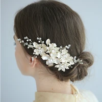 light gold floral wedding hair piece bridal comb leaf headpiece handmade crystal women hair ornament accessories