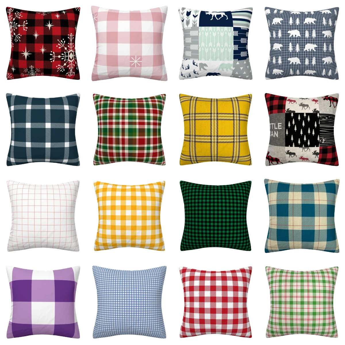 

2021 NEW Christmas Plaid Cushion Cover Linen Blue Red Christmas Pillows Cover New Year Livingroom Sofa Decorative Throw Pillows