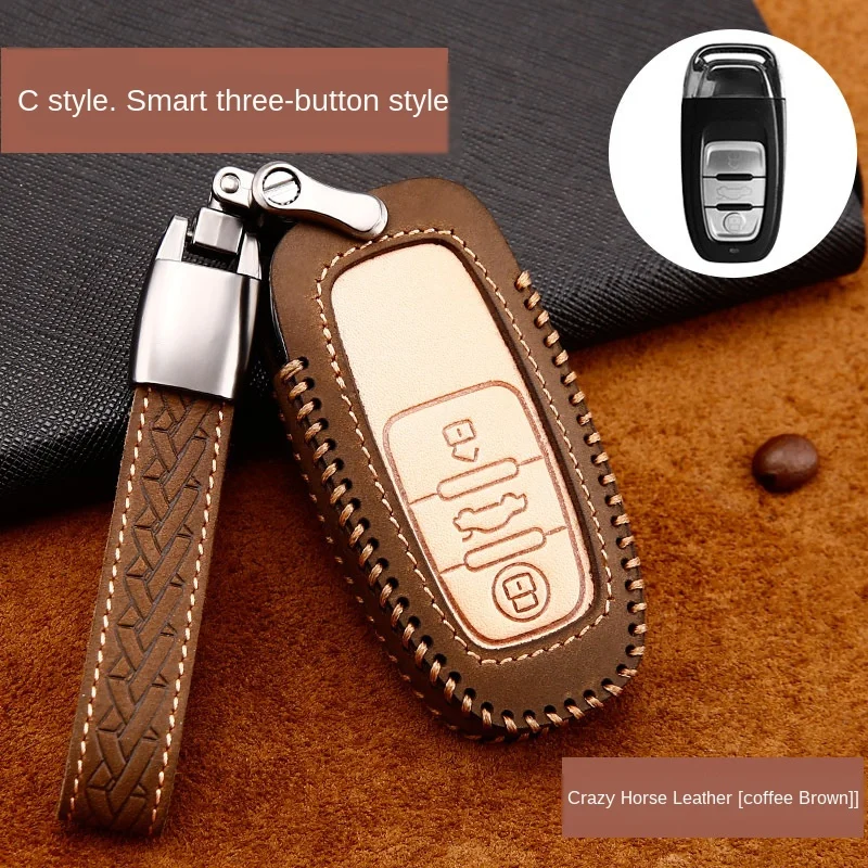 

for Audi A4L A5 Q5L Q7 A7 A8L A6L A8 TT 2008 2009 2010 2011 Leather Smart Car Key Case Cover Fob Chain Holder Keychain Bag Ring