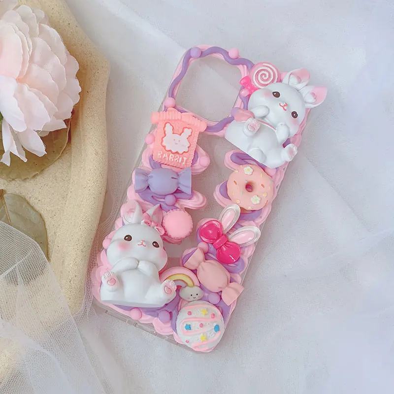 Buy اليدوية آيفون 12 برو ماكس حالة Kawaii الأرنب 12 صغيرة مخصصة غطاء الهاتف iP 11 6 6s 7 8 زائد لتقوم بها بنفسك كريم قذيفة XR XS ماكس