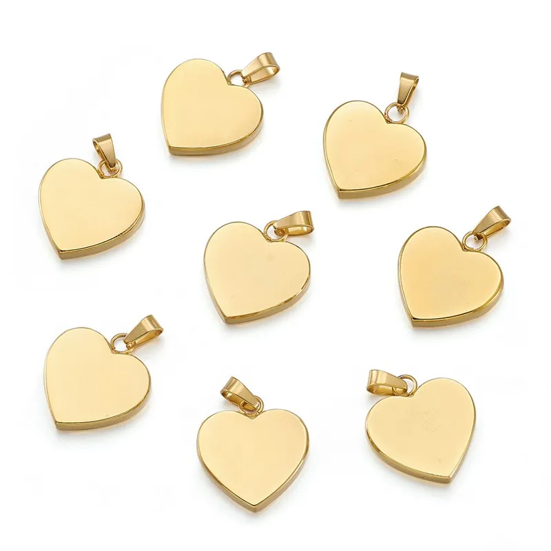 10 шт. в форме сердца модные 304 Нержавеющая сталь штамповки Пустой тег Кулоны из
