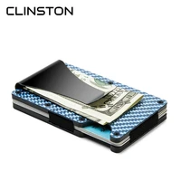 mens carbon fiber metal mini wallet rfid blocking brand credit id card holder aluminum male cardholder wallets with dollar clip