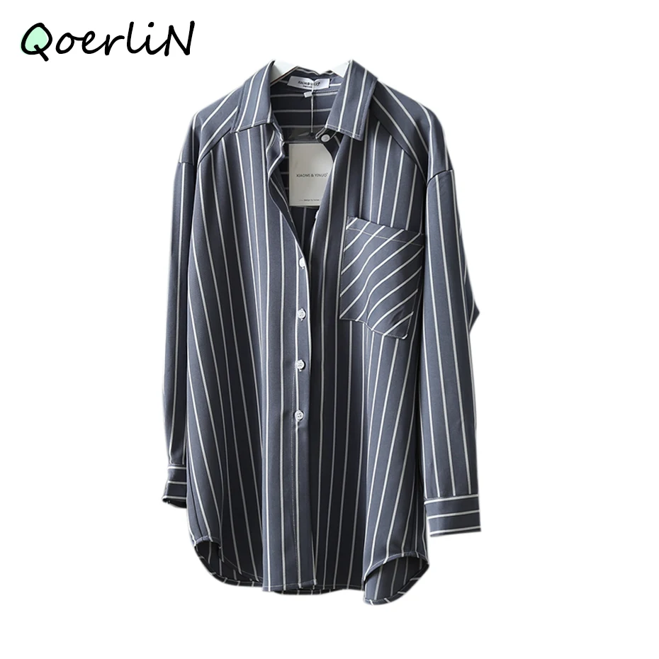 Высококачественная Офисная Женская блузка в полоску рубашка с длинным рукавом