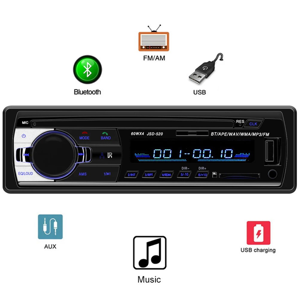 Авторадио 12 в Bluetooth V2.0 JSD520 автомобильный стерео In-dash 1 Din FM Aux вход приемник SD USB MP3 MMC