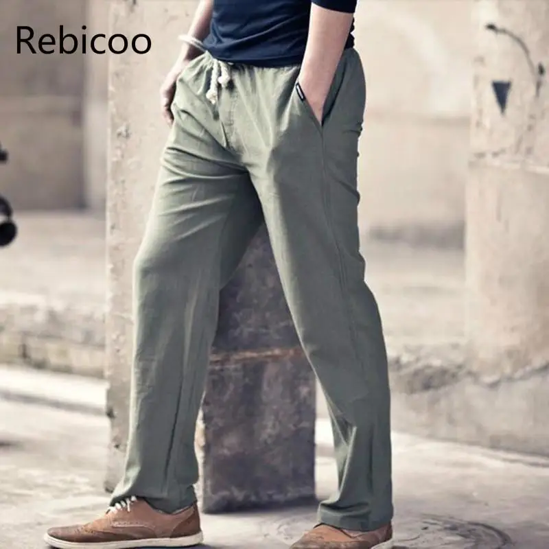 Мужские хлопковые и льняные брюки на весну мужские тонкие модели свободные