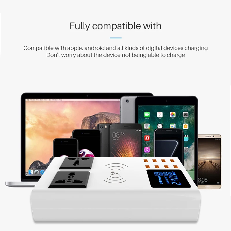 8 ports wireless charger led digital display usb charger for android iphone adapter phone fast charger for xiaomi huawei samsung free global shipping