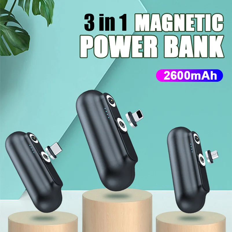 

Suitable For iphone12 Magnetic Mini Charging Power Bank Type-c Android Lightning Creative Power Bank Portable Capsule Charger