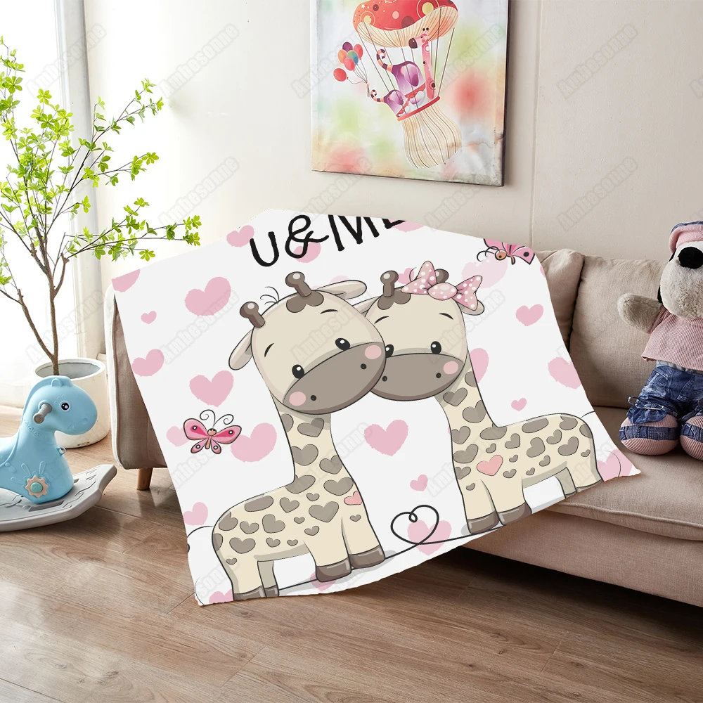 Два милых Жирафы на фоне сердца плюшевое одеяло шерпа забавное постельное белье