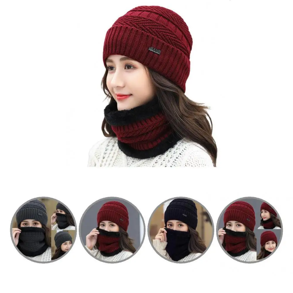 

2Pcs/Set Women Hat Scarf Great Knitted Winter Hat Face Cover Cold-proof Neck Protection Winter Face Cover