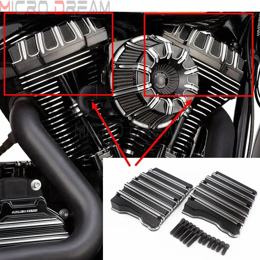 

Motorcycle 10-Gauge Rocker Box Top Covers Case Black For Harley Twin Cam 1999-2017 Dyna Softail Electra Glide Fat Bob FLD FLS