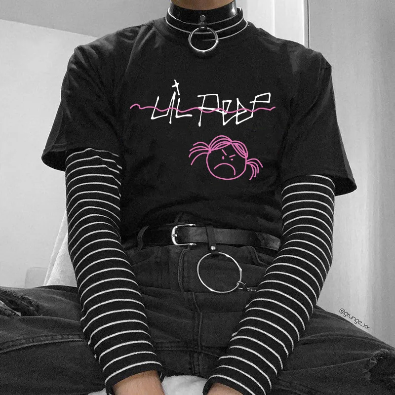 

2021 рэпер Lil Peep повседневные женские футболки в стиле хип-хоп с коротким рукавом Harajuku Goth graphic футболка с мультяшным принтом Летняя женская фут...
